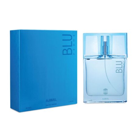 Blu Femme Eau de Parfum 50ml, a fresh blend of fruity, floral, and musky notes, offering an elegant and long-lasting fragrance perfect for daily wear and special occasions.