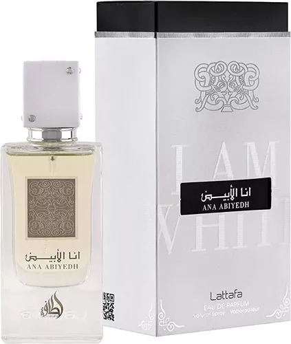 A sleek white bottle of Ana Abiyedh 60ml EDP by Lattafa, symbolizing purity and elegance with its fresh and woody fragrance.