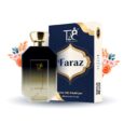 "A premium unisex fragrance, T28 Perfumes Faraz 100 ml EDP in a sleek bottle, offering a long-lasting luxurious scent."