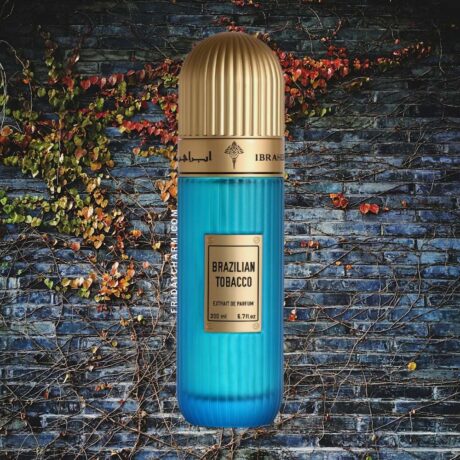 Unisex fragrance Brazilian Tobacco by Ibraheem Al Qurashi showcased in a sophisticated setting