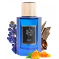 Luxury unisex perfume with oud, blue lilies, and amber notes