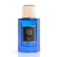 Elegant Blue Oud fragrance bottle with gold accents by Ibraheem Al Qurashi