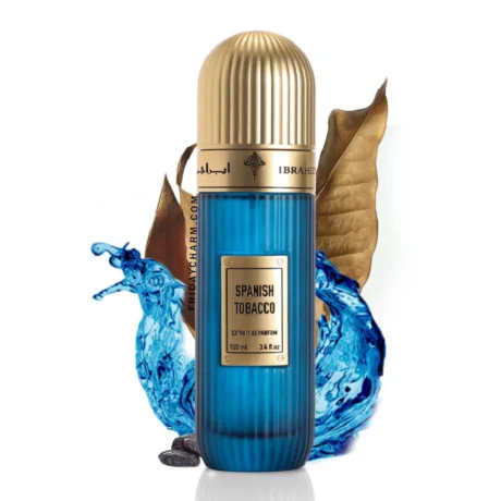 Elegant amber bottle of Spanish Tobacco by Ibraheem Al Qurashi