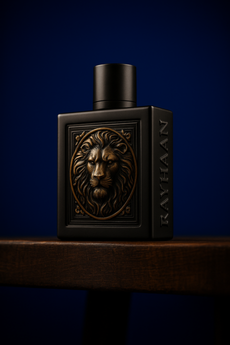 Rayhaan Lion EDP for Men 100ml black perfume bottle with golden lion emblem luxury fragrance